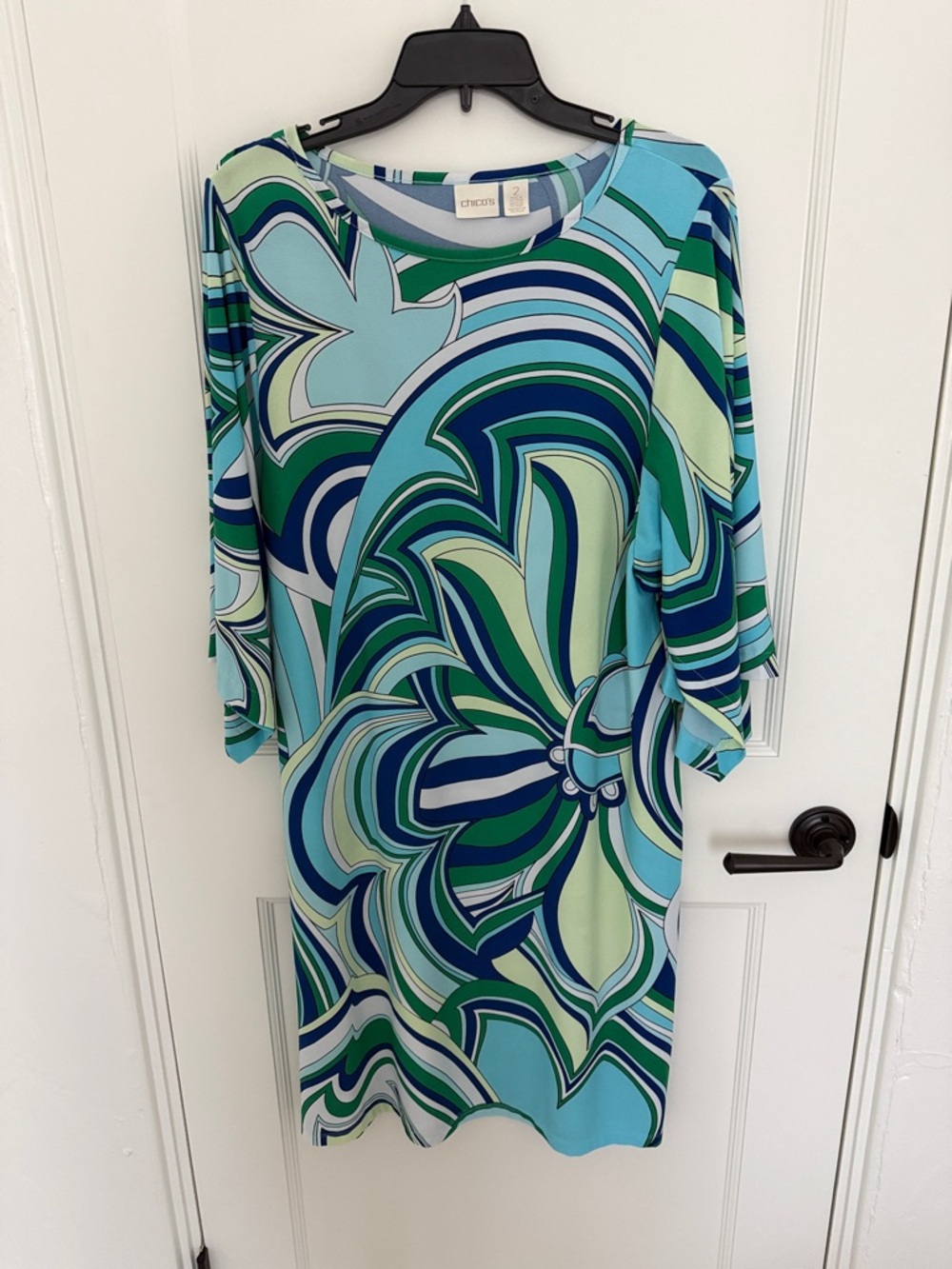Chico's Teal, Blue & Green Abstract Print Shift Dress